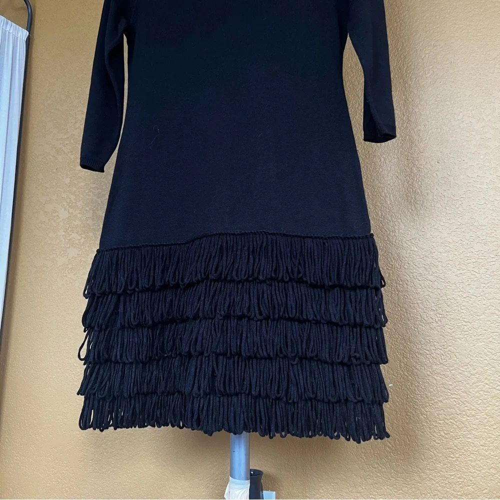 CALVIN KLEIN Fringe Hem Black Sweater Dress - Picture 5 of 10